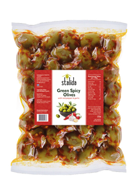 Stalida Premium Spicy  Πράσινες Ελιές  – Εμπλουτισμένες με τσίλι & σκόρδο 250 γρ